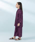 Kids East Girls Purple Printed Raw Silk Set